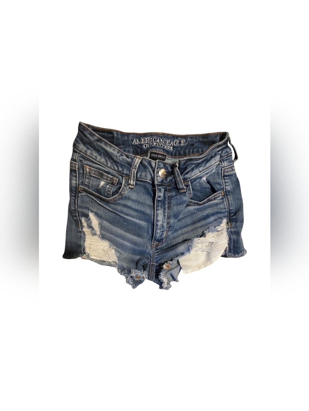 American Eagle Outfitters Distressed Blue Denim Cutoff Shorts Super Stretch Sz 2
